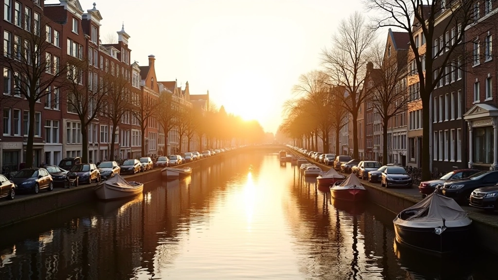 Zonsopgang boven Amsterdamse gracht